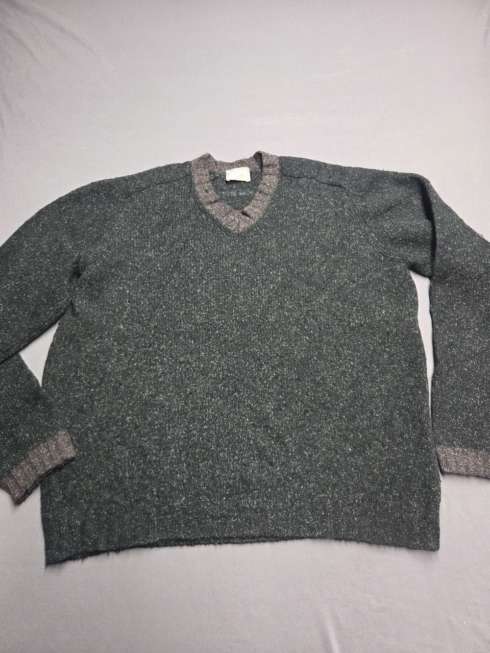 Vintage 80s Hugo Boss Sport Green Knit V-Neck Sweater Embossed Logo Men's Size M